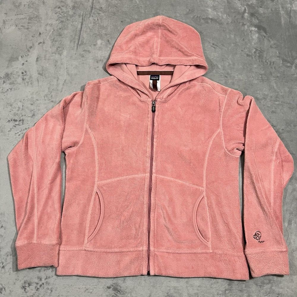 Patagonia Rhythm Hoodie Jacket Womens Large Pink Plush Synchilla Full Zip Fleece